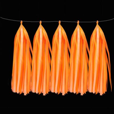Glow Neon Luminous Tape Paper Tassel- Neon orange Neon orange UV reactive tissue tassels, neon party decoration Auckland NZ