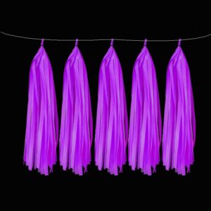Neon purple UV reactive tissue tassels, neon party decoration Auckland NZ