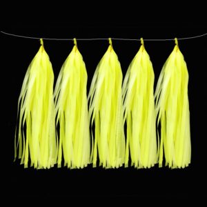 Neon yellow UV reactive tissue tassels, neon party decoration Auckland NZ