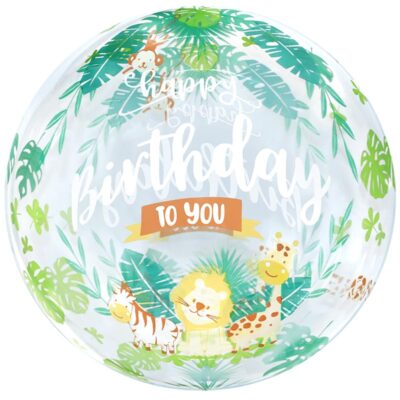 Happy Birthday safari jungle bubble balloon 56cm Qualatex, Auckland NZ