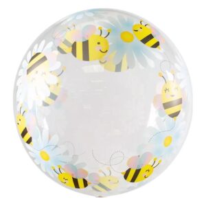 Happy Birthday sweet bees daisies clear bubble balloon 22 inch Qualatex, Auckland NZ