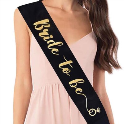 Bride to Be gold on black sash 78cm, hens night Auckland NZ