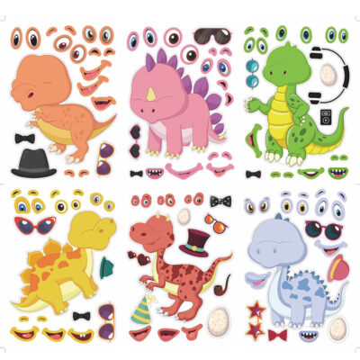 CM2203008 Dinosaur DIY face making stickers 12 pieces 6 styles 210x150mm, Auckland NZ