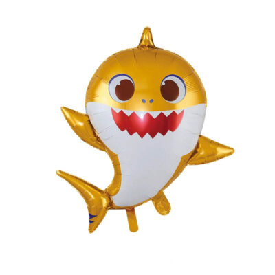 Golden Baby Shark party foil balloon 66x45cm helium quality, Auckland NZ