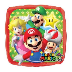 Super Mario Brothers square foil balloon 45cm — air or helium, party decoration Auckland NZ