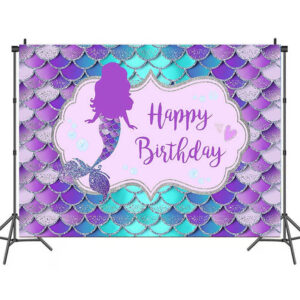 Mermaid party wall backdrop banner PWB30 premium fabric, Auckland NZ
