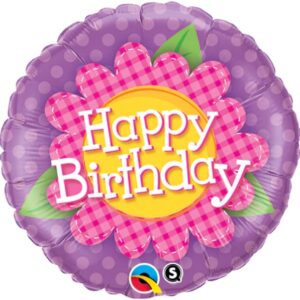 Pink daisy plaid foil birthday balloon 18 inch 46cm, Auckland NZ