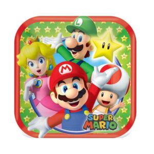Super Mario Brothers square paper plates 17cm — pack of 8, party tableware Auckland NZ