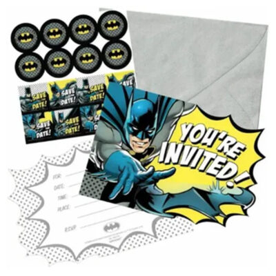 Batman birthday party comic book style invitations, Auckland NZ