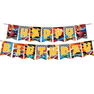 Race car birthday banner Hot Wheels bunting 16x20cm pennants, Auckland NZ
