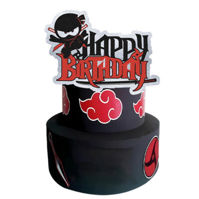 Ninja Happy Birthday cake topper red black glitter warrior decoration, Auckland NZ