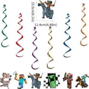 Minecraft Birthday Banner 6pcs Hanging Swirl Decorations