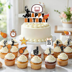 Slam Dunk basketball Happy Birthday cake and cupcake topper set, Auckland NZ