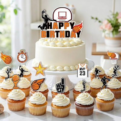 Basketball Cake Topper Slam Dunk basketball Happy Birthday cake and cupcake topper set, Auckland NZ
