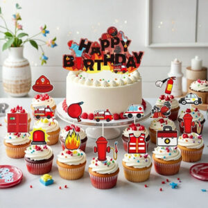 Firefighter birthday cake and cupcake topper set 16 pieces, Auckland NZ