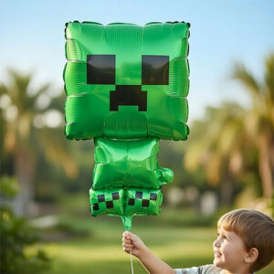 Minecraft Creeper green pixelated foil balloon, party decoration Auckland NZ