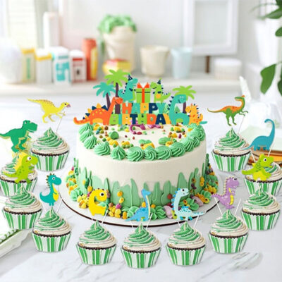Dinosaur theme cake decoration kit large topper and 12 cupcake picks, Auckland NZ