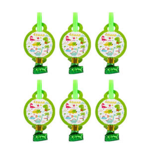 Roar-some dinosaur party green foil blowouts 6 pieces noise makers, Auckland NZ