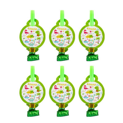Roar-some dinosaur party green foil blowouts 6 pieces noise makers, Auckland NZ