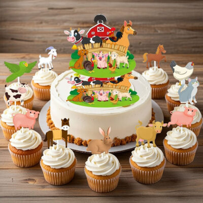 Complete farm animal cake and cupcake topper set barnyard decorations, Auckland NZ