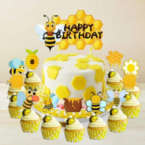 Honey bee party cake and cupcake topper set 12 pieces, Auckland NZ