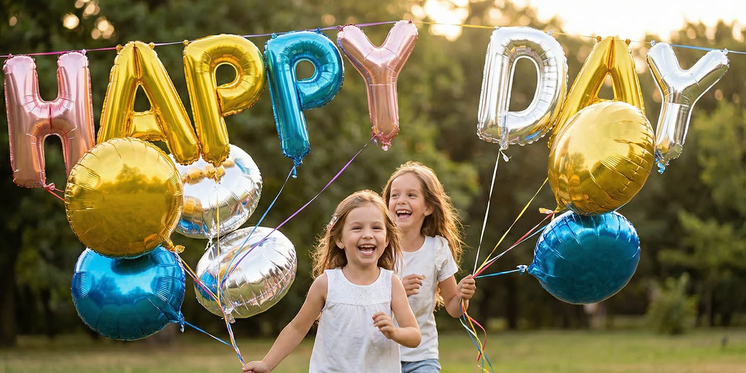 Letter Balloons & Foil Balloon Party Kit — Balloons4You NZ Foil letter balloons spelling HAPPY DAY with round helium balloons — shop balloon kits NZ