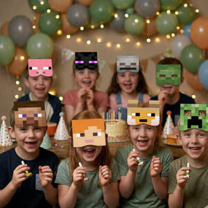 Pixelated gamer party masks 12 pieces kids character birthday favours, Auckland NZ
