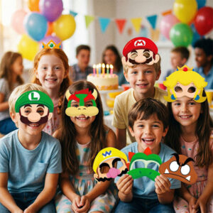 Super Mario Brothers party masks 12pcs — kids character birthday favours, Auckland NZ
