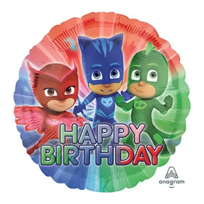 45cm Standard HX PJ Masks Happy Birthday S60 PJ Masks Happy Birthday Foil Balloon 45cm Catboy Owlette Gekko Party Supplies Auckland NZ