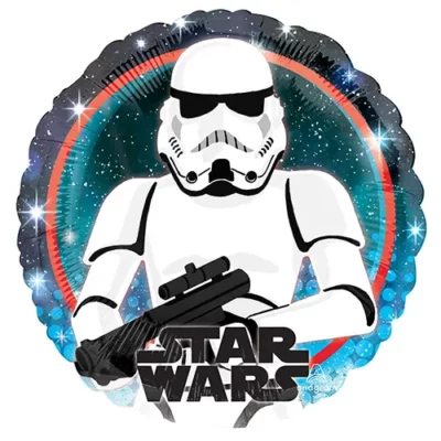 Star Wars Galaxy Stormtrooper foil balloon 45cm armed with blaster on holographic space background – Star Wars party balloon NZ, Balloons4you Auckland