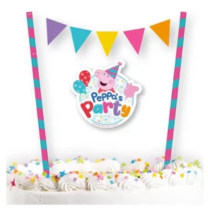 Peppa Pig's Party Cake Topper 19.5cm Bunting Striped Straws Birthday Cake Decoration Auckland NZ