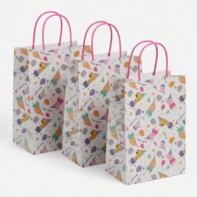 Peppa's Party Kraft Bags Peppa Pig's Party Paper Kraft Bags 21cm 8 Pack Pink Handles Party Favour Bags Auckland NZ