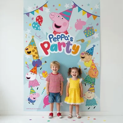 Peppa's Party Scene Setter Peppa Pig's Party Scene Setter Backdrop 1.41m x 2.04m Peppa Friends Party Decorations Auckland NZ