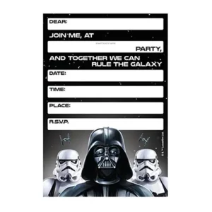 Star Wars Classic invitations 8pk featuring Darth Vader and Stormtroopers with fill-in party details – Star Wars party invites NZ, Balloons4you Auckland