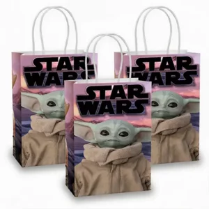 Star Wars Mandalorian treat bags 8pk featuring Baby Yoda Grogu 12x21x8cm with twisted handles – Star Wars party loot bags NZ, Balloons4you Auckland