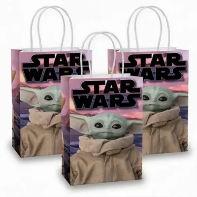 Star Wars Mandalorian treat bags 8pk featuring Baby Yoda Grogu 12x21x8cm with twisted handles – Star Wars party loot bags NZ, Balloons4you Auckland