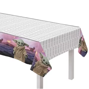 Star Wars Mandalorian paper tablecover 243cm x 137cm featuring Baby Yoda Grogu and Razor Crest – Star Wars party table decoration NZ, Balloons4you Auckland
