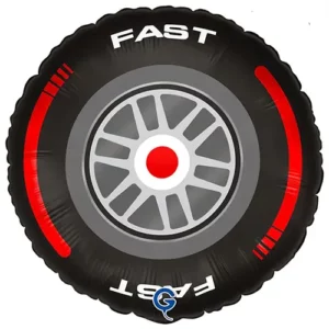 Tyre wheel round foil balloon 45cm, tyre design for construction, transport and racing-themed birthday parties NZ — Balloons4you Silverdale Auckland