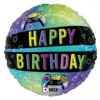 Gaming Happy Birthday round foil balloon 45cm, vivid pixel gaming design for gamer and Minecraft-themed birthday parties NZ — Balloons4you Silverdale Auckland