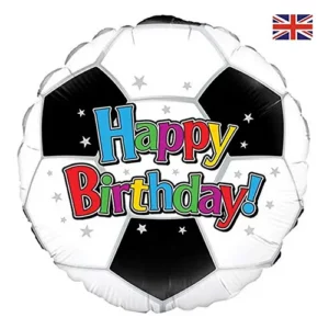 Football Happy Birthday round foil balloon 45cm, soccer ball design for football and sports-themed birthday parties NZ — Balloons4you Silverdale Auckland