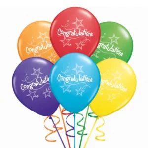 Congratulations star streamers latex balloon 28cm in assorted rainbow colours, stars design for graduation and celebrations NZ — Balloons4you Silverdale Auckland