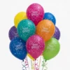 28cm Round Fantasy Assorted Birthday-A-Round Happy Birthday stars latex balloon 28cm in assorted fantasy colours, stars and swirls design for birthday parties NZ — Balloons4you Silverdale Auckland