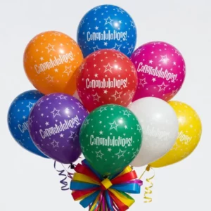 Congratulations star patterns latex balloon 28cm in assorted jewel-tone colours, stars design for graduation and celebrations NZ — Balloons4you Silverdale Auckland