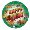 Happy Birthday Dinosaur round foil balloon 45cm, dinosaur design for prehistoric-themed birthday parties NZ — Balloons4you Silverdale Auckland