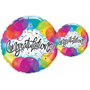 Congratulations round foil balloon 45cm with rainbow balloons and confetti design, graduation and celebration balloon NZ — Balloons4you Silverdale Auckland