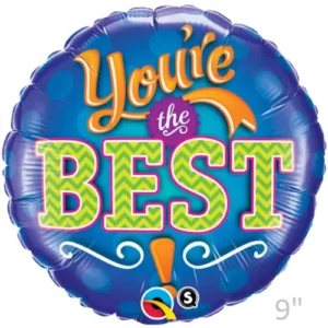 You're The Best round foil balloon 45cm, bright blue and yellow emblem design for congratulations and celebrations NZ — Balloons4you Silverdale Auckland