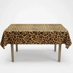 Leopard print plastic tablecover 137cm x 274cm draped on a trestle table, animal-print safari jungle party tableware NZ — Balloons4you Silverdale Auckland