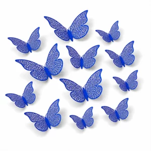 Set of 12 blue 3D butterfly wall decorations