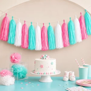 Baby Shower Party tissue paper tassel garland for a party display