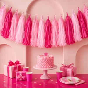 Barbie Party tissue paper tassel garland for a party display
